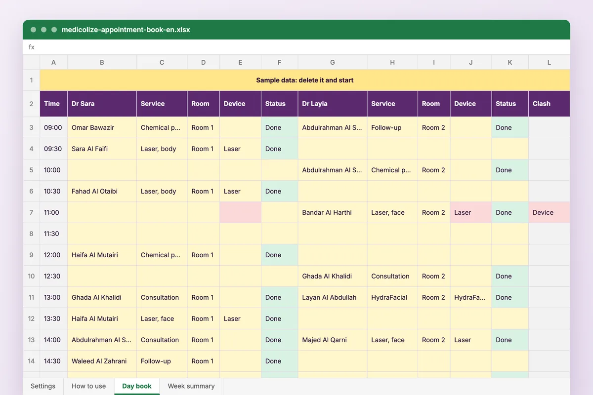 Appointment book and room schedule