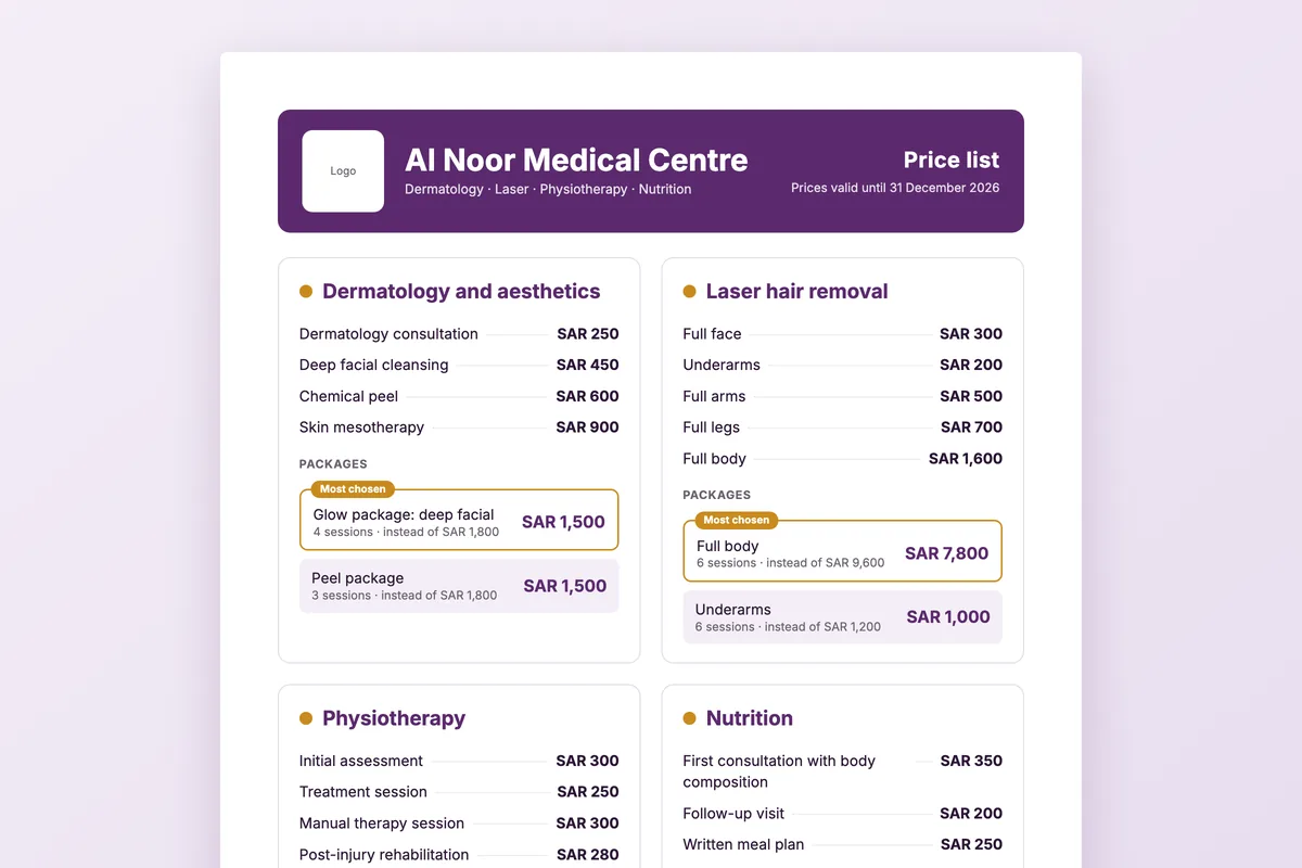 Clinic price list