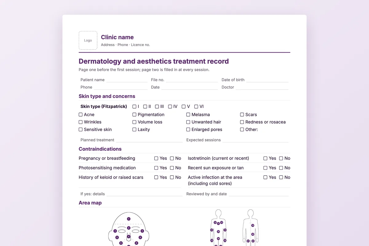 Dermatology treatment record