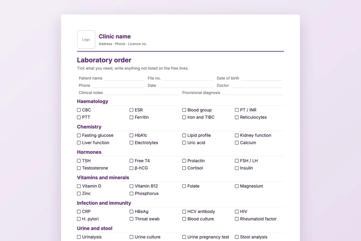Lab and radiology order forms