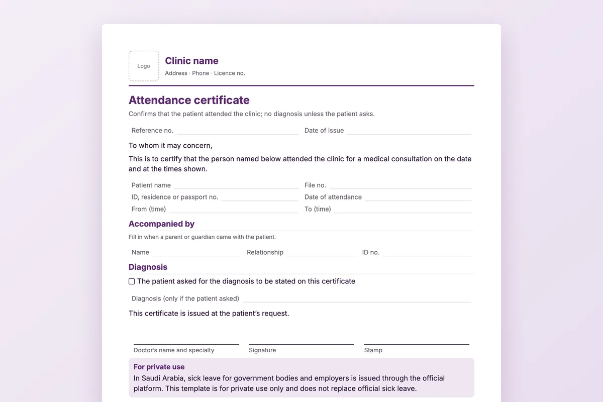 Attendance certificate and fitness letter