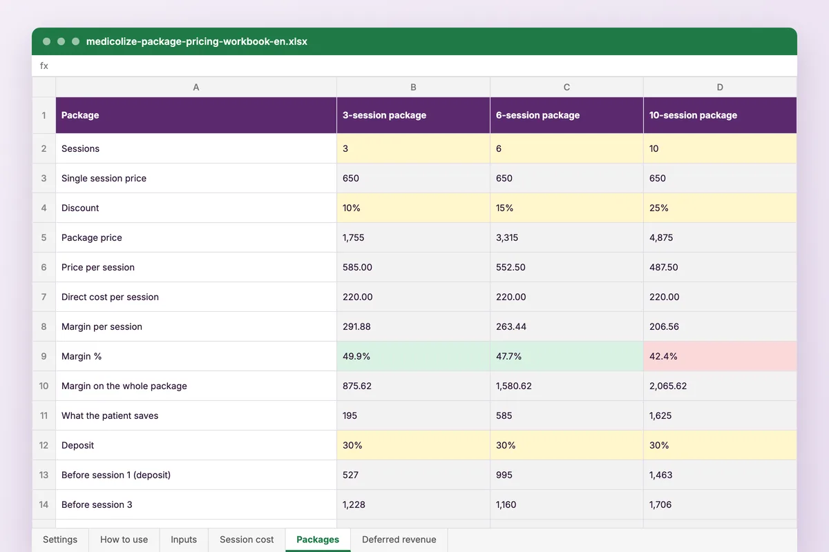 Package pricing workbook