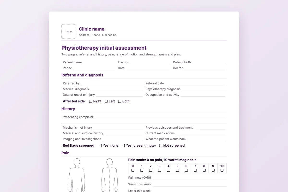 Physiotherapy assessment and progress report