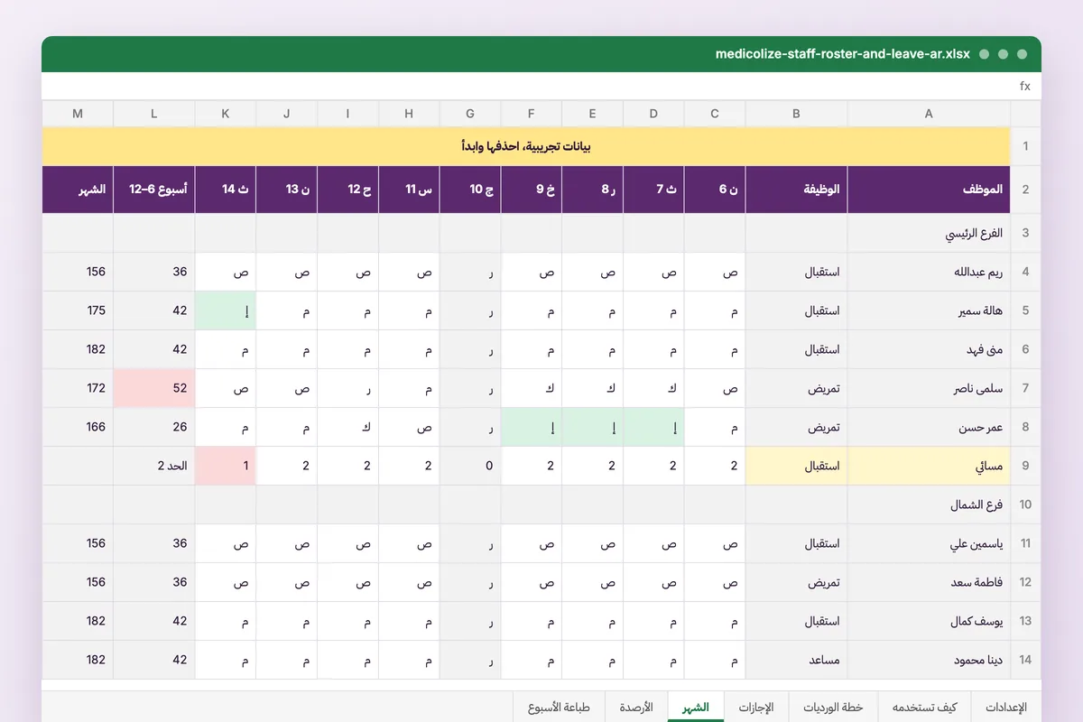جدول الورديات والإجازات