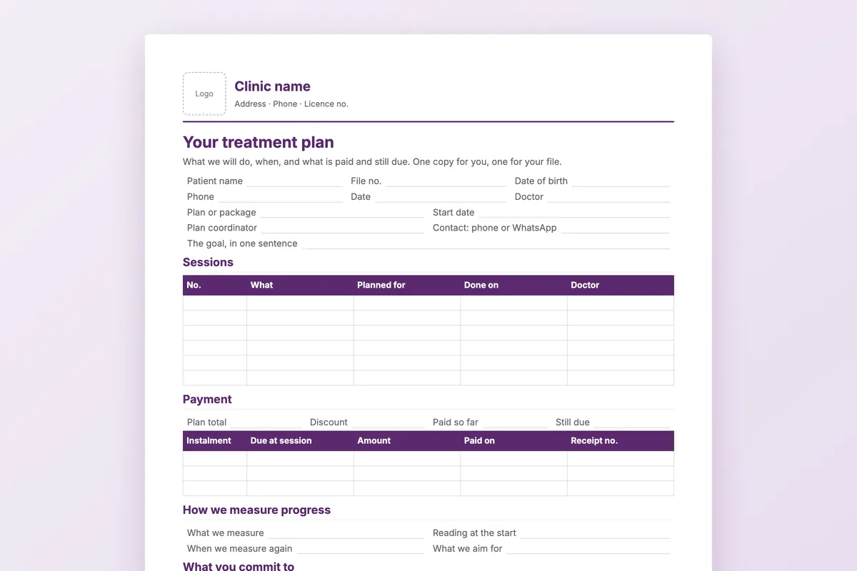 Treatment plan summary