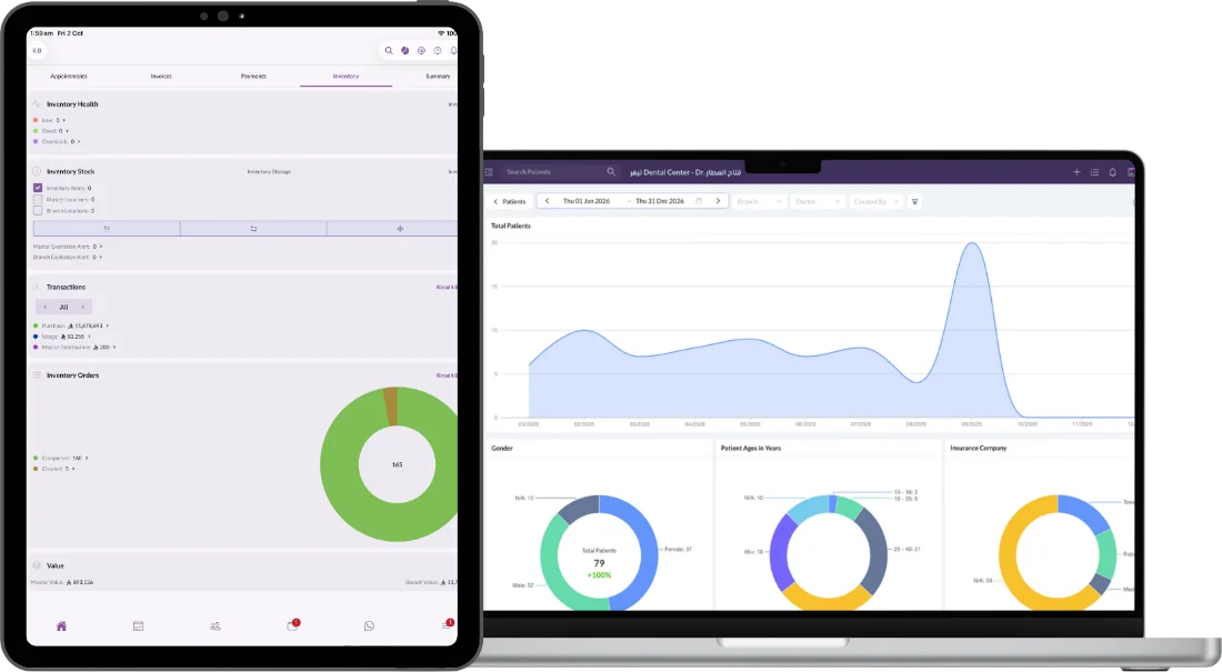 Medicolize reports and invoices on a laptop and a tablet