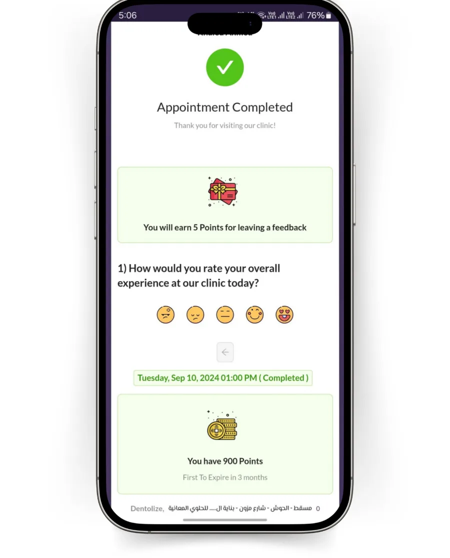 A feedback request in Medicolize, asked as the session closes and answered on the patient’s phone