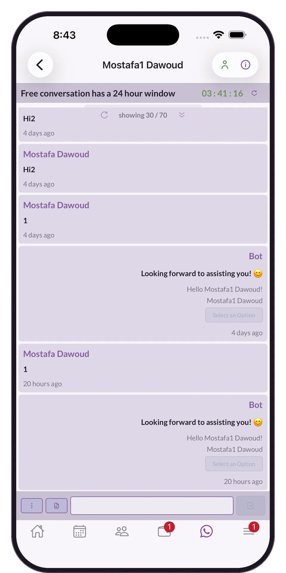 A patient conversation in the Medicolize app, with the twenty-four hour reply window counting down